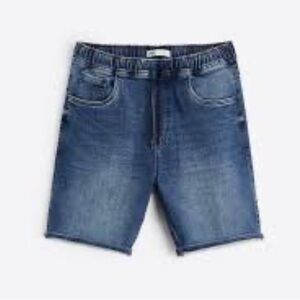 Zara Men’s Pull On Elastic Drawstring Waist Soft Jean Shorts Blue